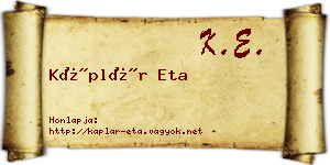 Káplár Eta névjegykártya